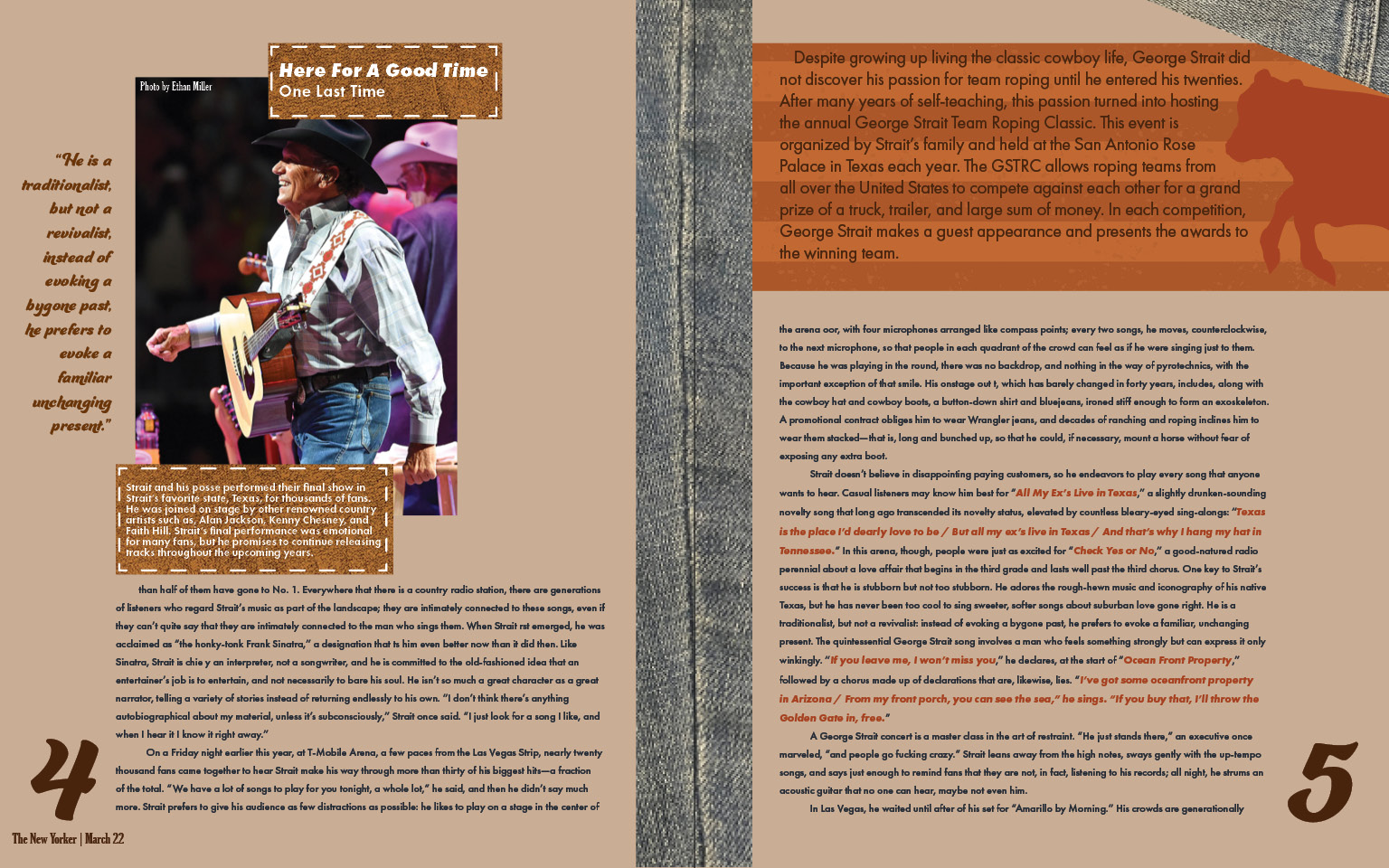 Typography 2 George Strait Magazine Layout Design 2- Spread 2, made in Adobe InDesign, 1536 x 960px, 2022